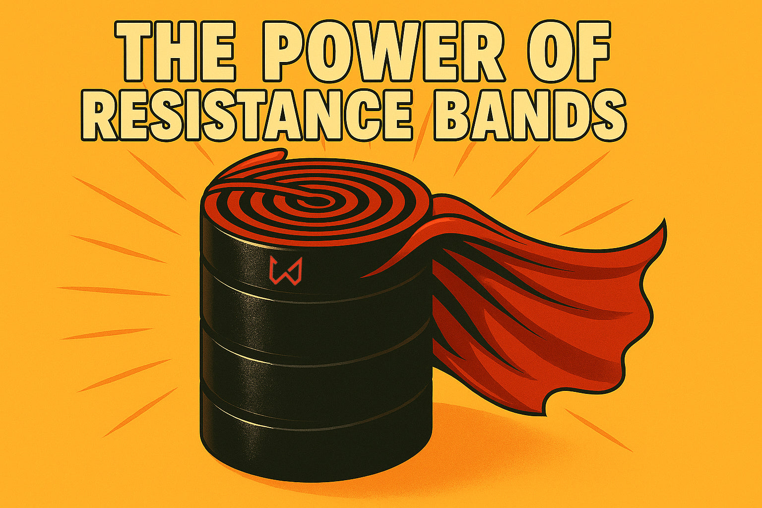 Resistance bands wearing cape in a comic way