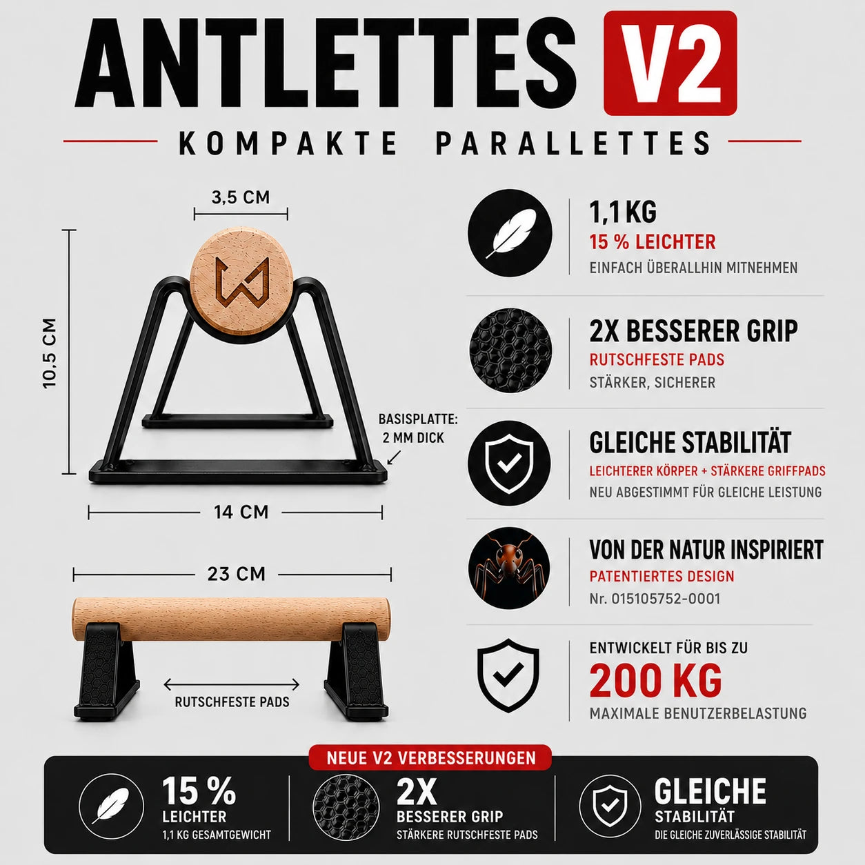 antlettes v2 kleine parallettes spezifikationen