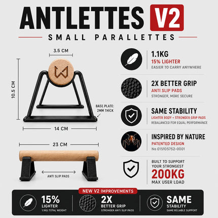 antlettes v2 small parallettes specifications features