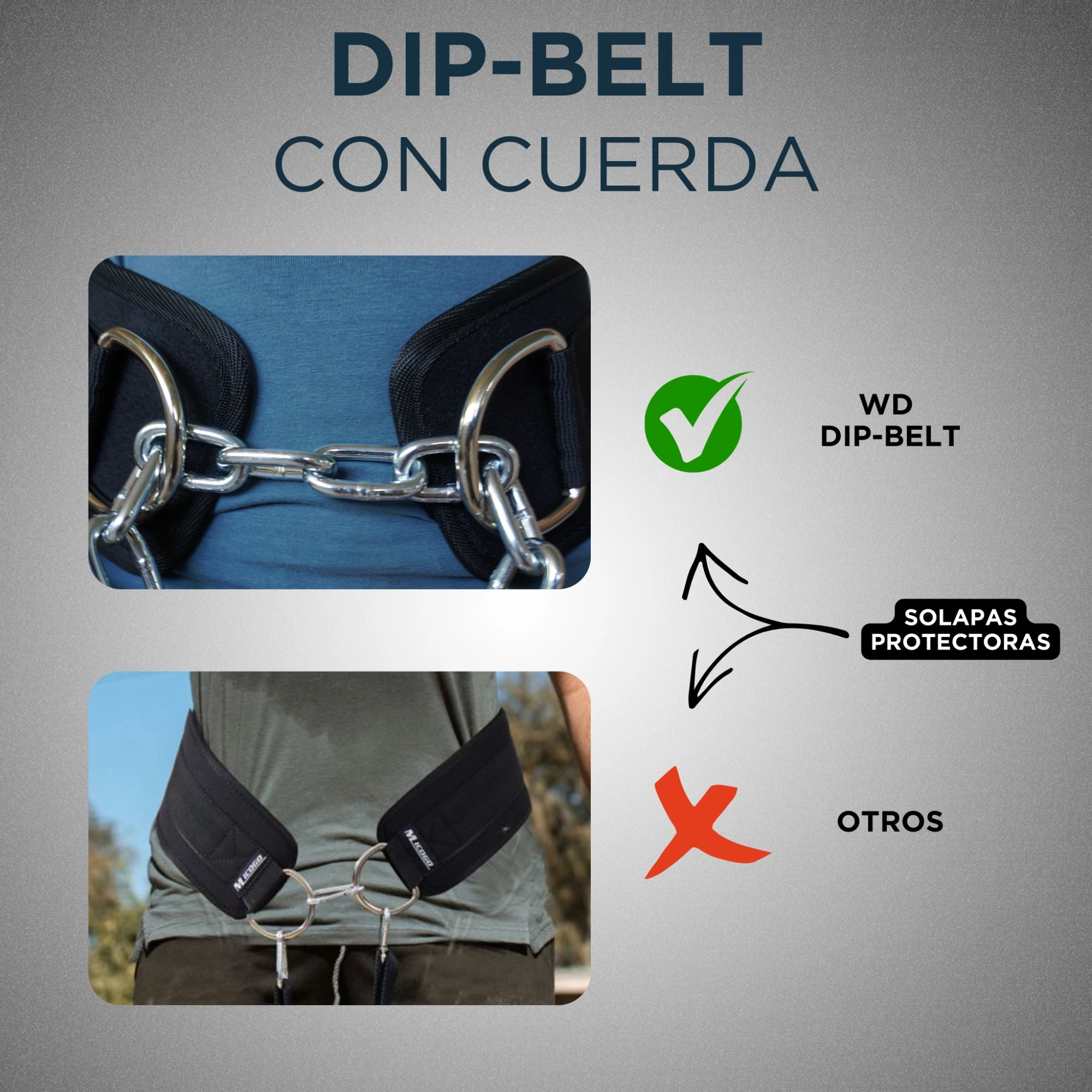 Dip-belt with chain attachment and comparison to other types of belts