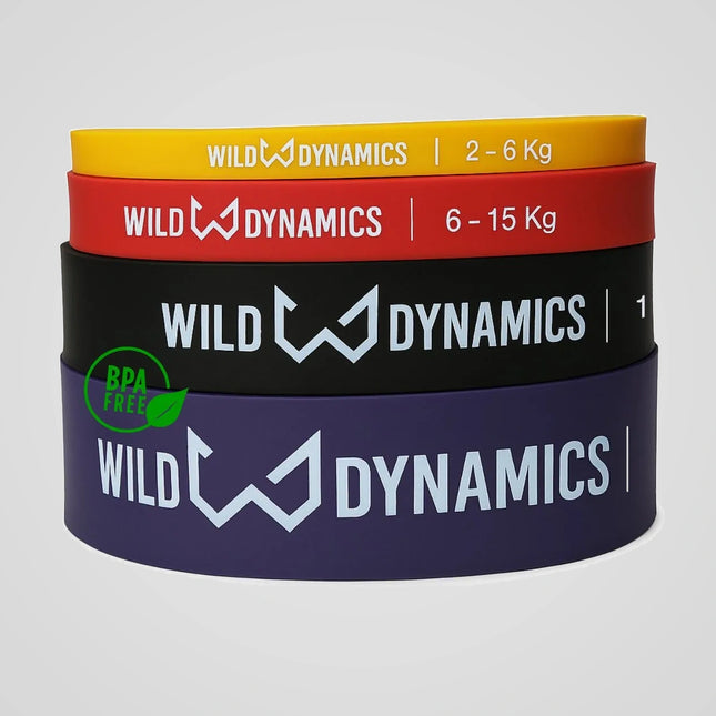 Stack of Wild Dynamics resistance bands on a light gray background