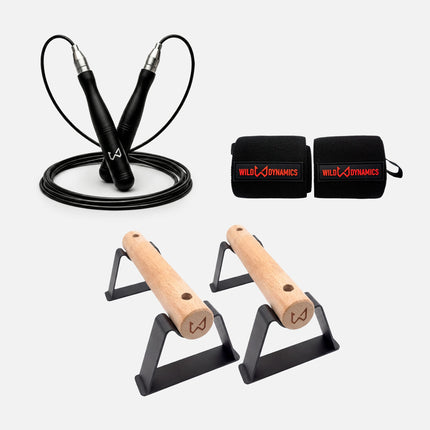 Calisthenics Starter Set – Parallettes, Wrist Wraps & Jump Rope