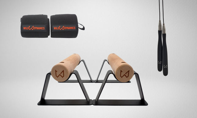 Wilddynamics Calisthenics Starter Set – Parallettes, Wrist Wraps & Jump Rope Calisthenics Starter Set – Parallettes, Wrist Wraps & Jump Rope